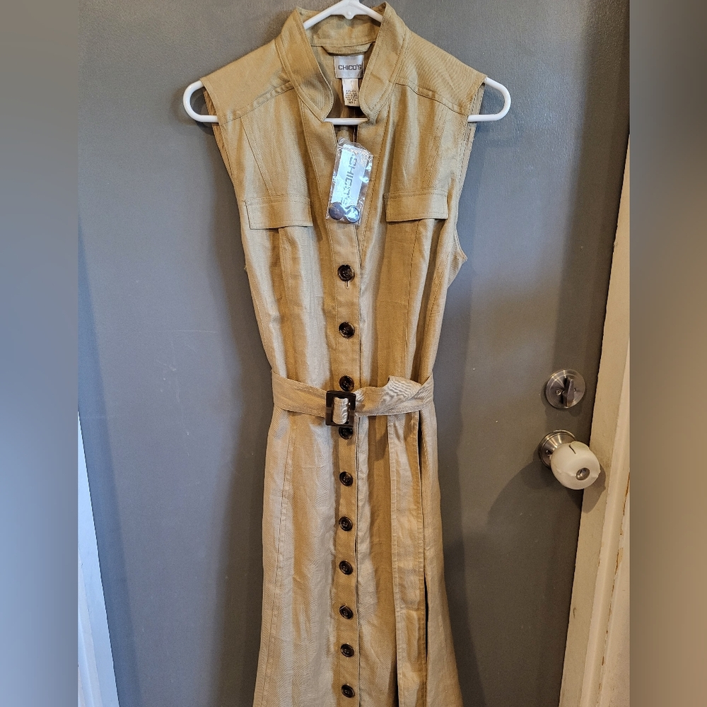 Chico’s Poetic Safari 100% Linen Brown Dress Women’s Size 2/10 - NWT